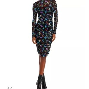 Alice + Olivia Delora Floral Print Turtleneck Midi Dress